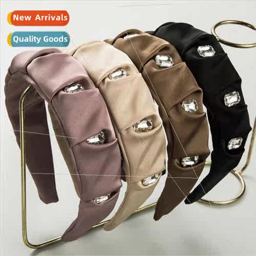 Vintage pleated satin fabric diamonds hair bands female fash
