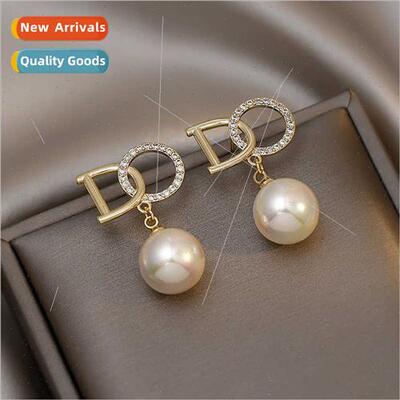 S925 silver pin Korea niche pearl simple new DO diamond stud