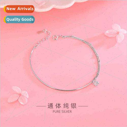 s925 silver Koreaset zirconia arc bent tube bracelet simple