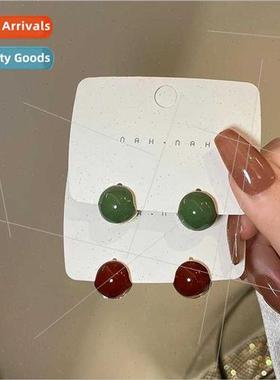 Earrings 2022 new tide red bean earrings retro HK red stud e