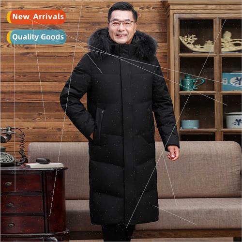 Winter fur collar paragraph hooded down jacket men middle-ag