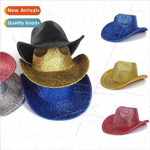 Gold Western Cowboy Hat Women Stage Tweed Hat Bowler Hat Men