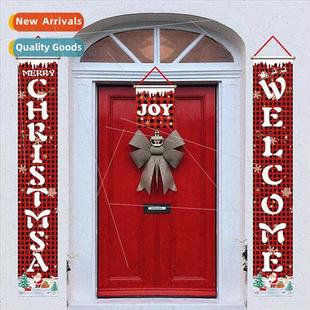 door decorations curtains red plaid New black Christmas