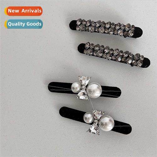 Vintage pearl duckbill clip black velvet rhinestone side sen