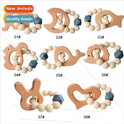 Gray Octagonal Beads Animal Bracelet Baby Teething Toys lico
