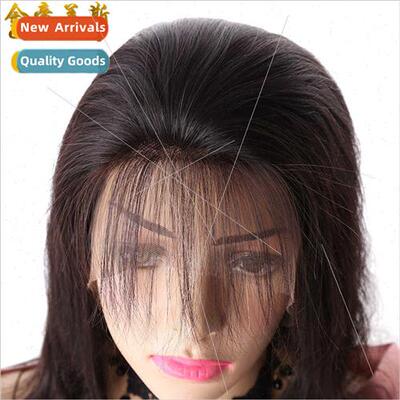 Front lace head covering real hair wig 13×4 half lace strai