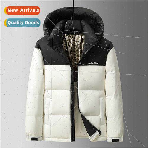2023 winter men down jacket hooded color collision leisure f