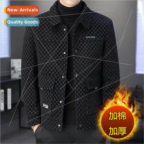 Tweed jacket men 2023 fall winter new plaid lapel jacket cas
