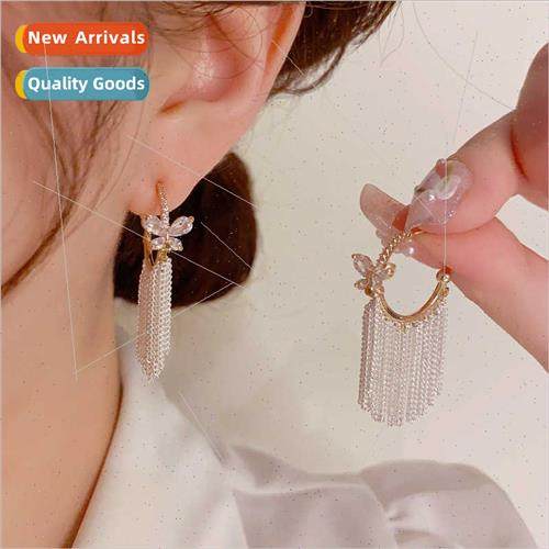 Koreasweet simple zirconia butterfly waterfall tassel earrin