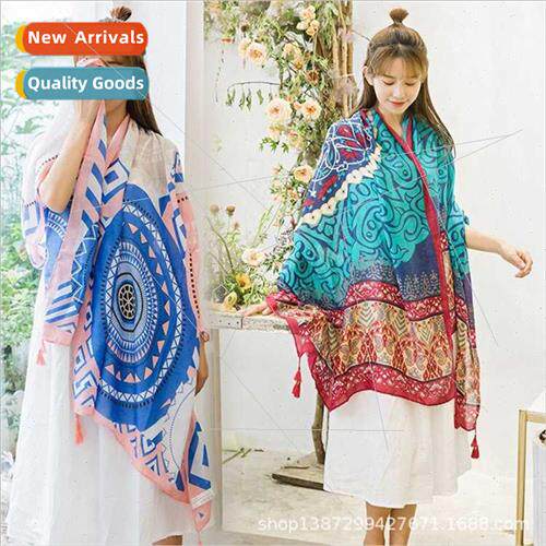 2023 Spring Autumn  bohemian TR twill cotton ethnic scarf fe