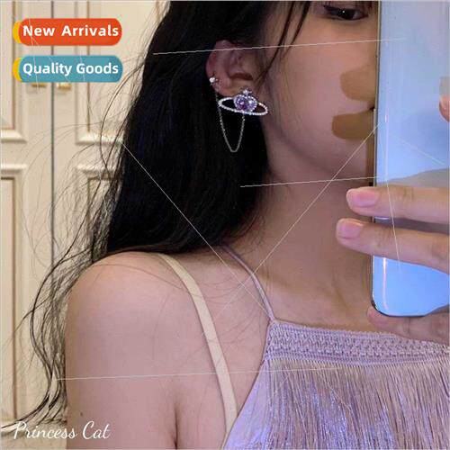 Purple love Saturn gemstone super flash earrings female summ