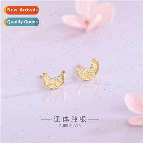s925 silver Korea texture craft asymmetric star moon earring