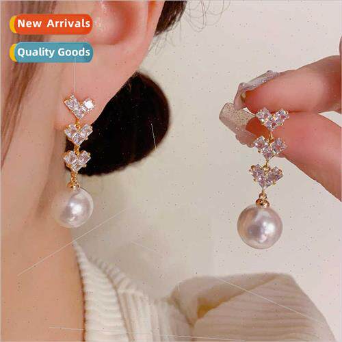 Korea simple exquise zircon love pearl earrings s925 silver