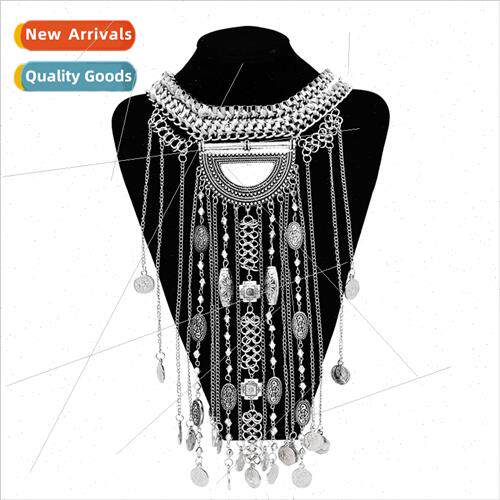 Europe Hmong hollowed coin tassel necklace premium sense mul