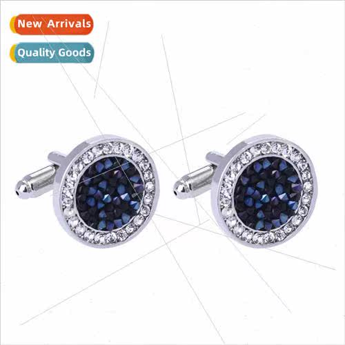 Creative round diamond encrusted crystal onyx cufflinks Fren