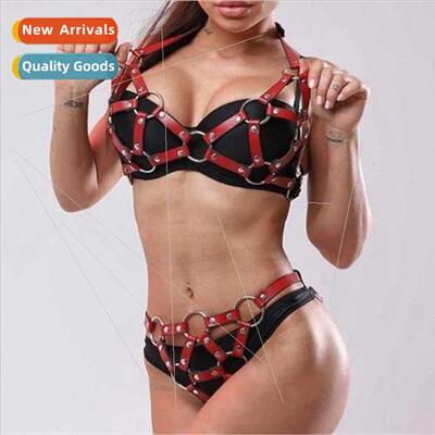 Europe ghtclub Party Costume Set Leather Bondage Top Pants H