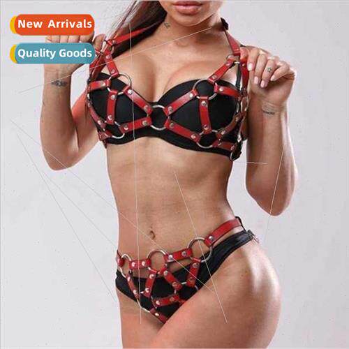 Europe ghtclub Party Costume Set Leather Bondage Top Pants H