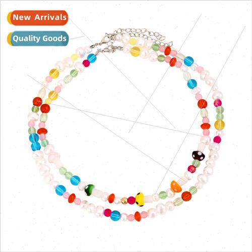ZA new fashion splicing pearl mushroom stacking necklace per