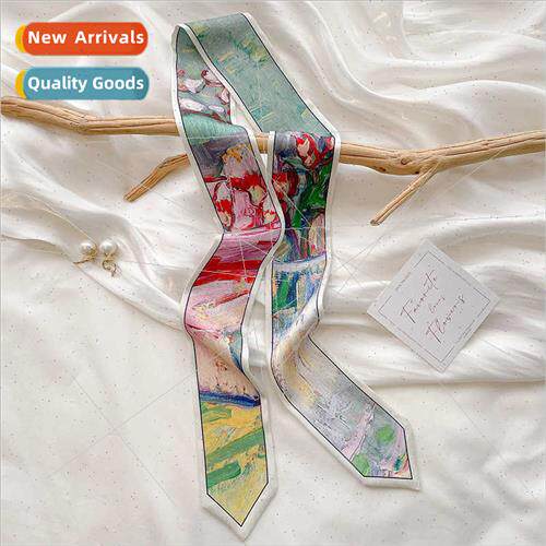 2023 new women vintage oil painting silk scarf fluttering ri