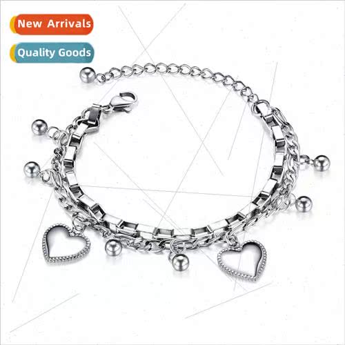 Fashion Multi-Layer Stainless Steel Bracelet Women Round Bea