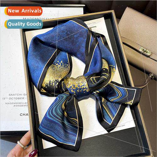 silk gilt deep blue printing double layer mulberry silk ribb