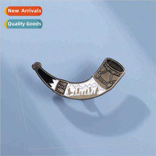 Vintage large horn shape punk badge fine cartoon pattern nic