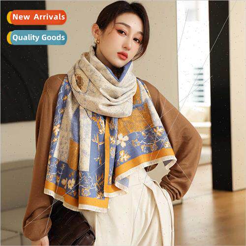 2023 retro new fall winter printing faux cashmere warm scarf