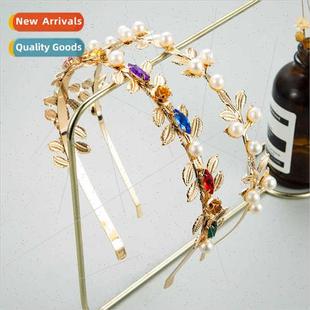 metal leaves band Feng Europe hair fashion pearl flowers