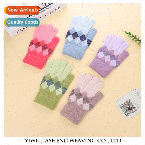 Diamond plaid color clash winter warm gloves men women stude