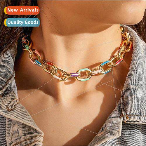 Europe simple short rainbow oil drop cross aluminum chain fa