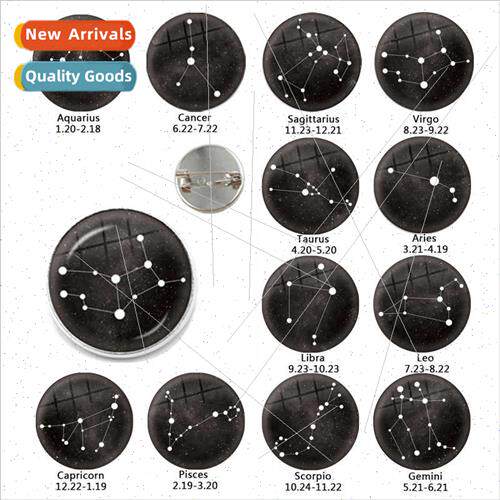 Creative 12 Constellation Badge Brooch Alloy Time Gemstone B