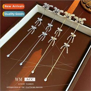 bow chain tassel lver niche zirconia earrings pin