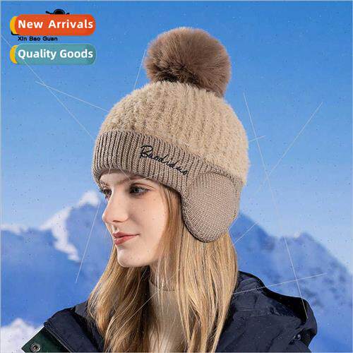 8342 winter padded ear protection hat female wh wool ball fa