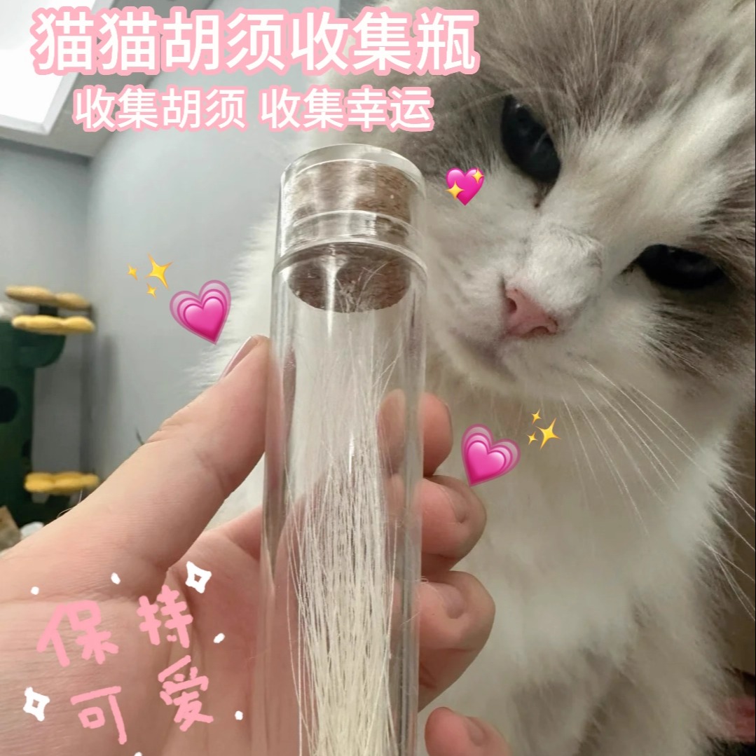 小猫咪胡须毛发收纳收集瓶许愿玻璃留毛瓶宠物乳牙指甲收藏留念