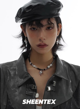 原创小众设计感星体系列情侣黑白珍珠项链男女玛瑙星芒锁骨链配饰