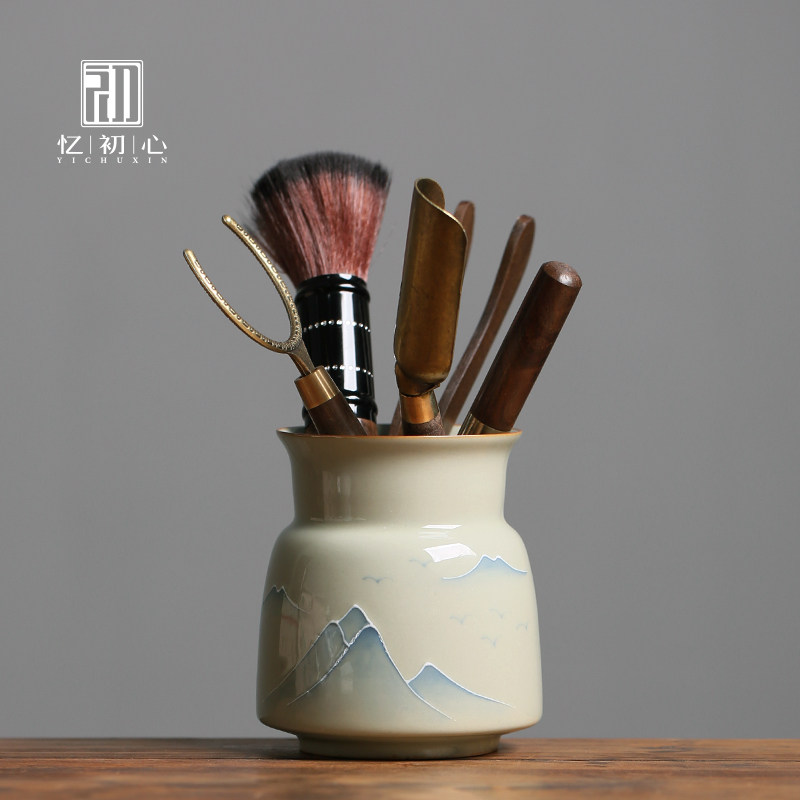 手绘草木灰六君子筒茶道六件套黑檀木泡茶工具茶勺茶夹茶刷新中式