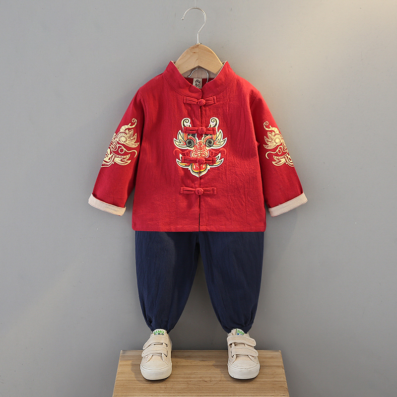 男童唐装夏装儿童古风o汉服周岁礼服中国风女童中式套装宝宝抓周