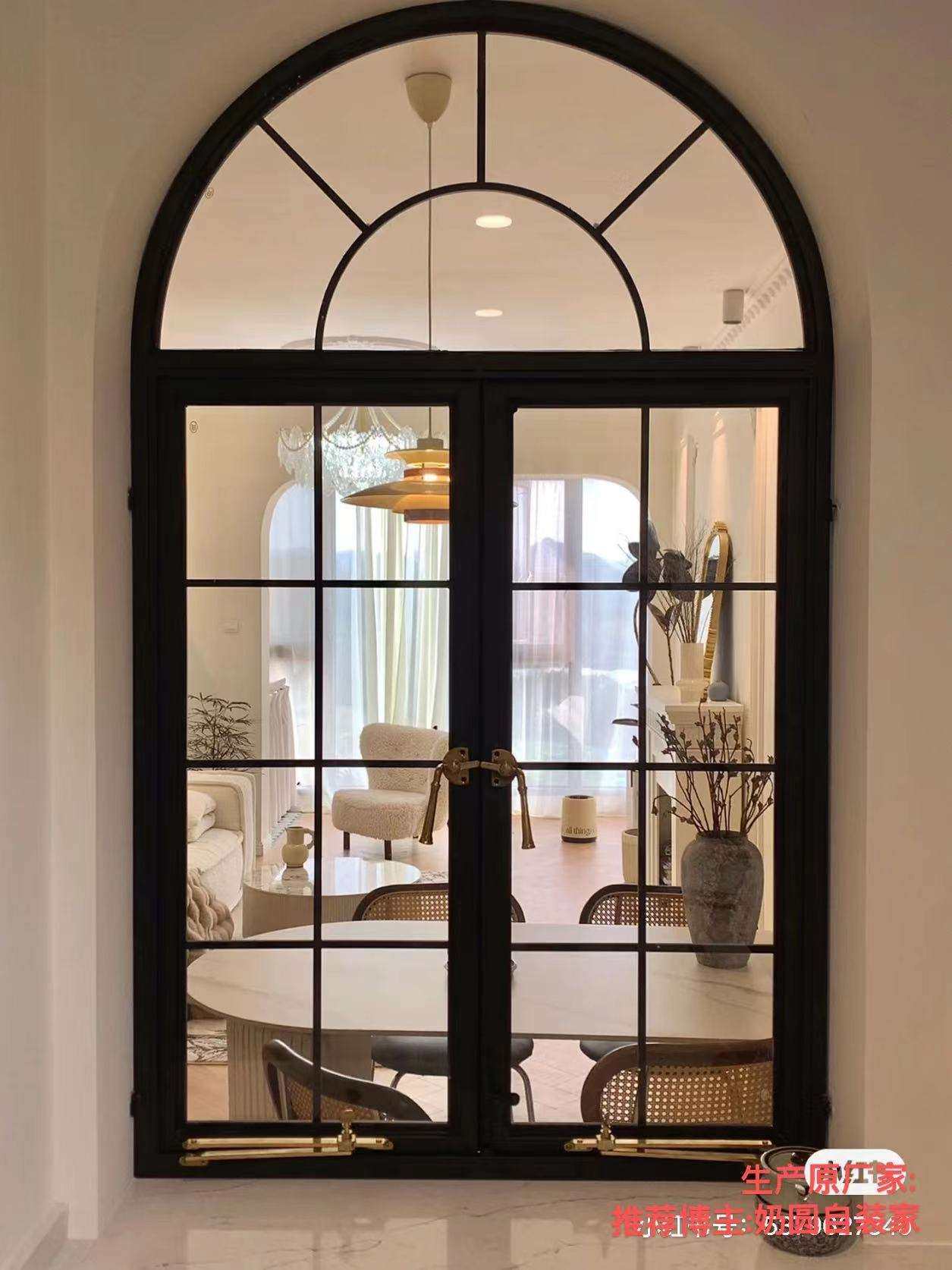 专业定制阁楼法式复古圆弧窗户平开门窗装饰隔断落地拱形玻璃窗