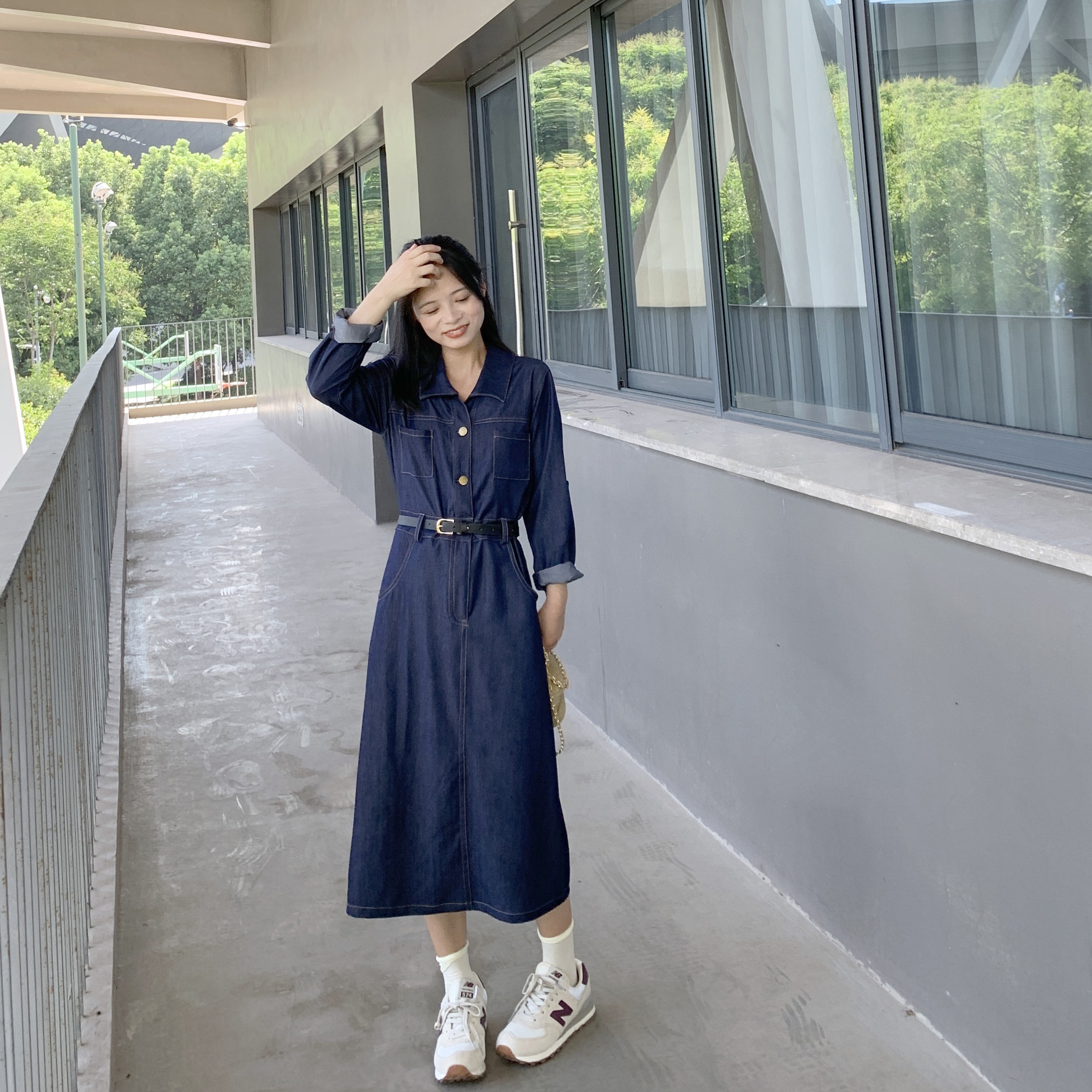 小个子通勤牛仔长袖连衣裙小码