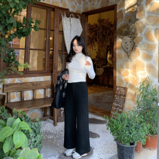 PERRY自制小个子九分加绒宽松阔腿裤 150xxs 小码