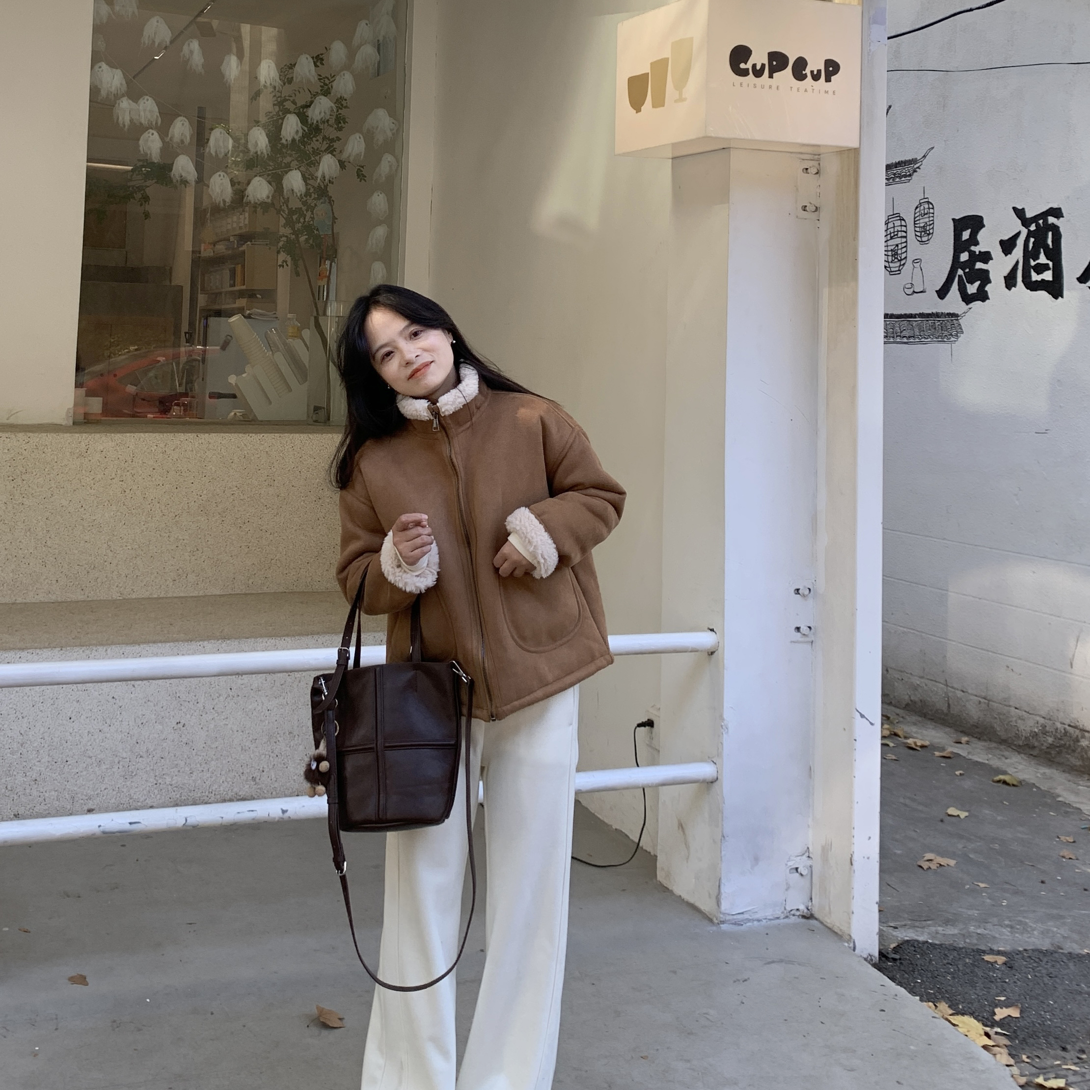 PERRY自制复古羊羔毛短款外套女小个子保暖厚外套夹克150xxs