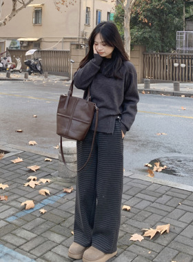 PERRY自制小个子加绒宽松条纹显瘦休闲裤小码150xxs