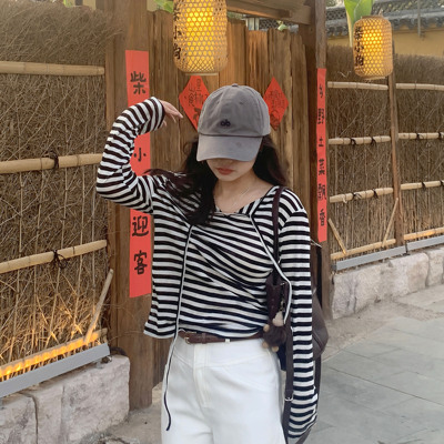 PERRY自制小个子莱赛尔羊毛条纹长袖打底T小码150xxs