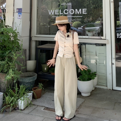 PERRY自制小个子松紧宽松工装简约拖地裤小码150xxs