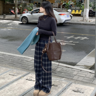 小码 宽松松紧拖地裤 150xxs 格子小码 PERRY自制小个子加绒窄版