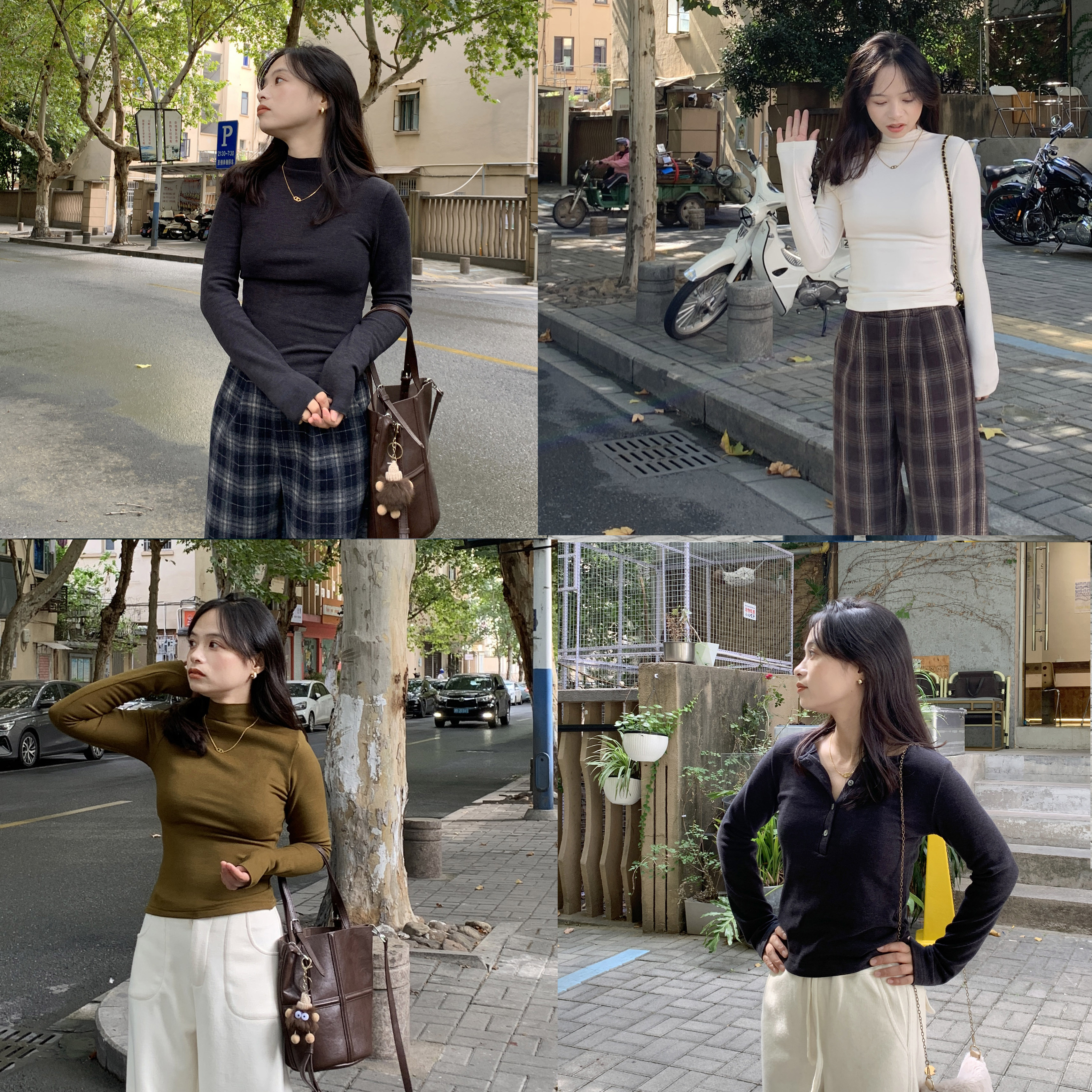 PERRY小个子半高领打底衫女修身显瘦百搭长袖上衣150xxs