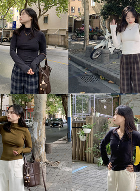 PERRY小个子半高领亨利领打底衫奥绒修身显瘦百搭长袖上衣150xxs