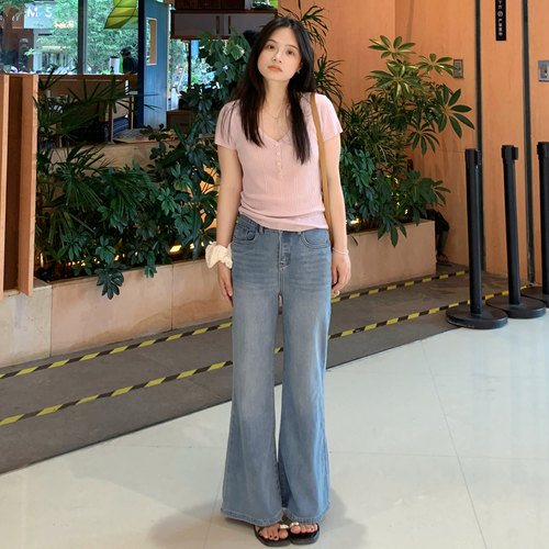 PERRY自制小个子夏季薄款莱赛尔微喇牛仔裤小码150xxs