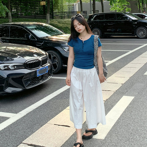 PERRY自制小个子宽松松紧白色裙裤小码150xxs
