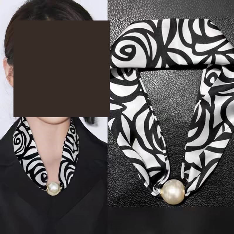 磁吸扣丝巾迷你薄款系脖珍珠带图护领穿搭高级感春夏装饰韩式国脖